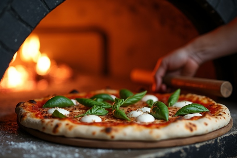 Pizza artesanal saindo do forno a lenha